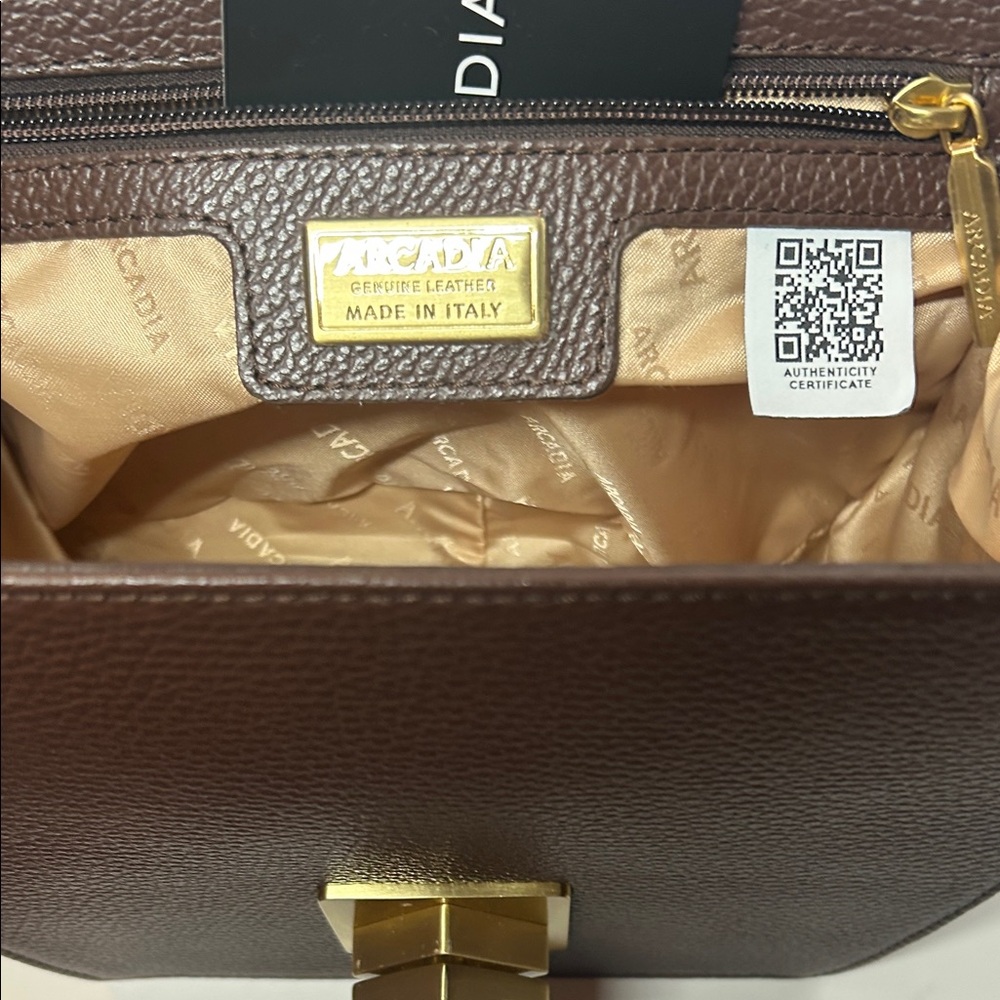 New Arcadia Brown Leather Satchel with Gold Accents - Picture 7 of 9